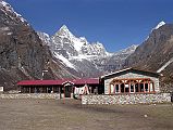 To Gokyo 2-4 Namgyal Lodge in Machhermo With Kyajo Ri The Namgyal Lodge in Machhermo (4410m) is situated at the mouth of a rocky amphitheatre to the west, capped by the pointy peak Kyajo Ri (6186m).